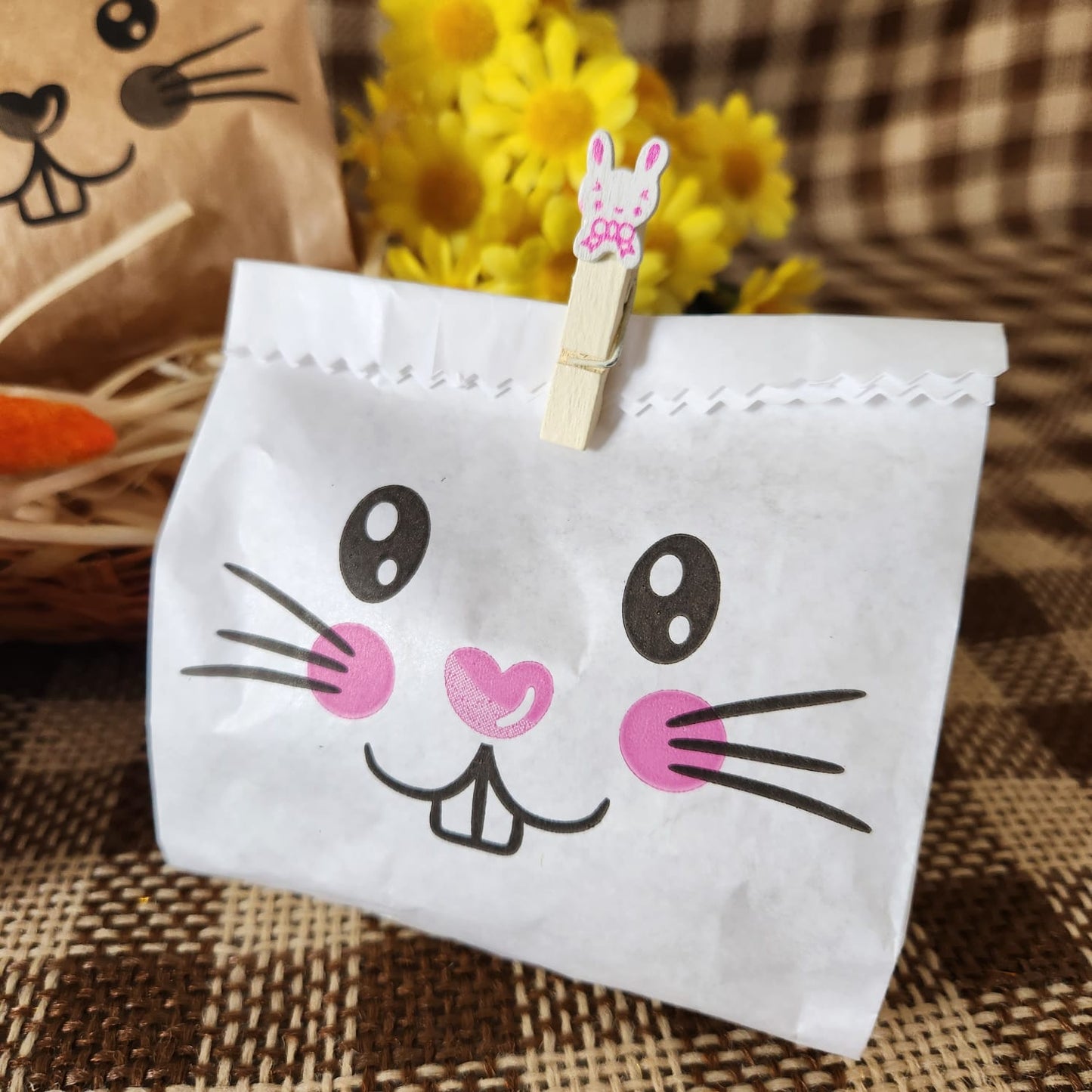 25UN Saquinho de papel Coelho da páscoa Rosa 10x12CM | Mimo de páscoa | Embalagem de papel