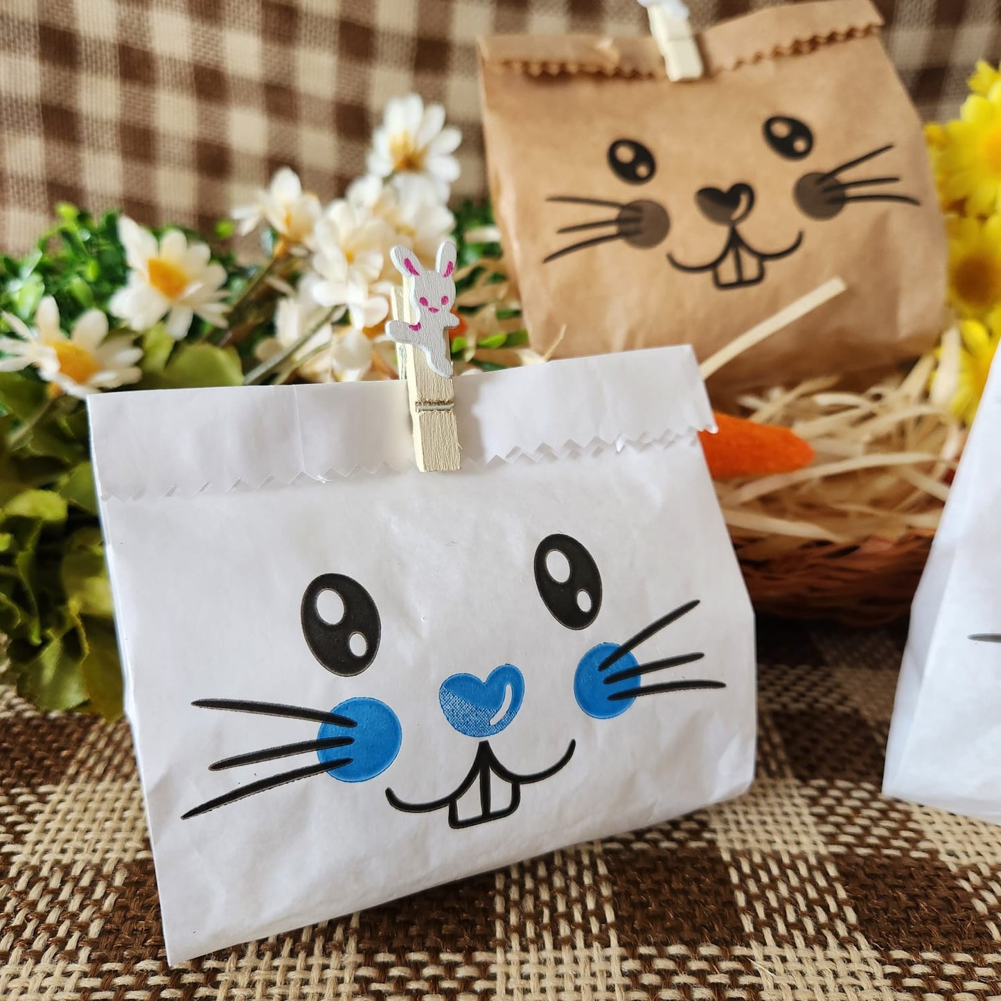 25UN Saquinho de papel Coelho da páscoa Azul 10x12CM | Mimo de páscoa | Embalagem de papel