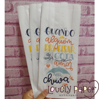 Saco de papel branco| Saquinho de papel personalizado|25 Unidades |FRASES