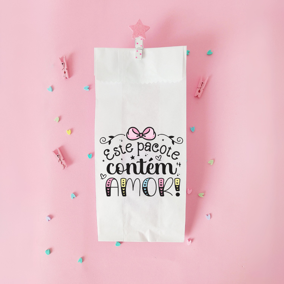 25UN Embalagem de papel branco 10x27 cm | Saquinho de papel mimo| Este pacote contém amor
