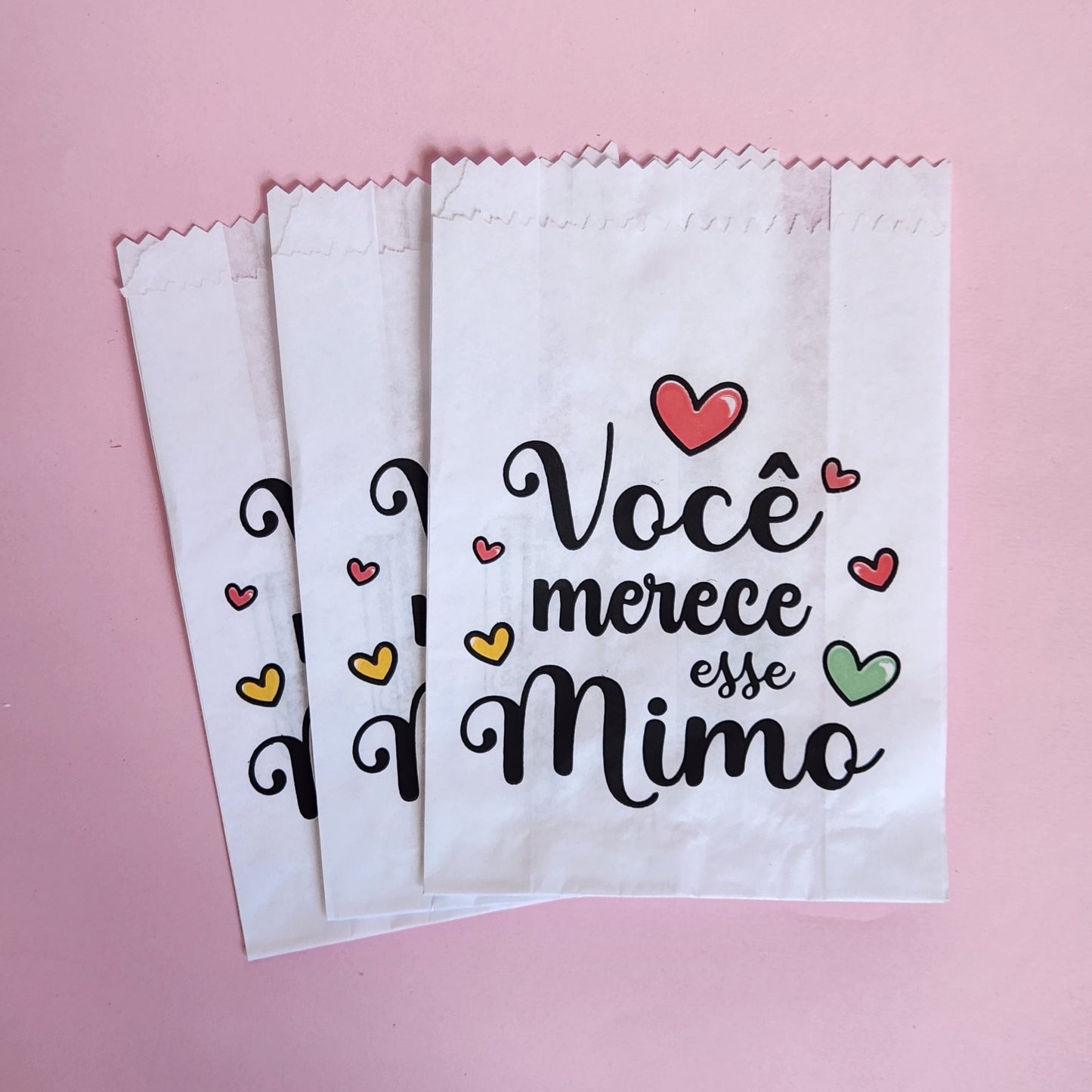 25UN  Embalagem de papel branco 10x15 cm | Saquinho de papel mimo| Você merece esse mimo corações