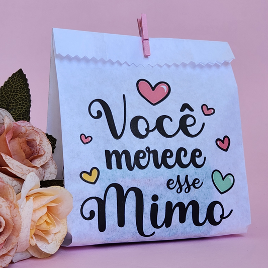 25UN  Embalagem de papel branco 10x15 cm | Saquinho de papel mimo| Você merece esse mimo corações