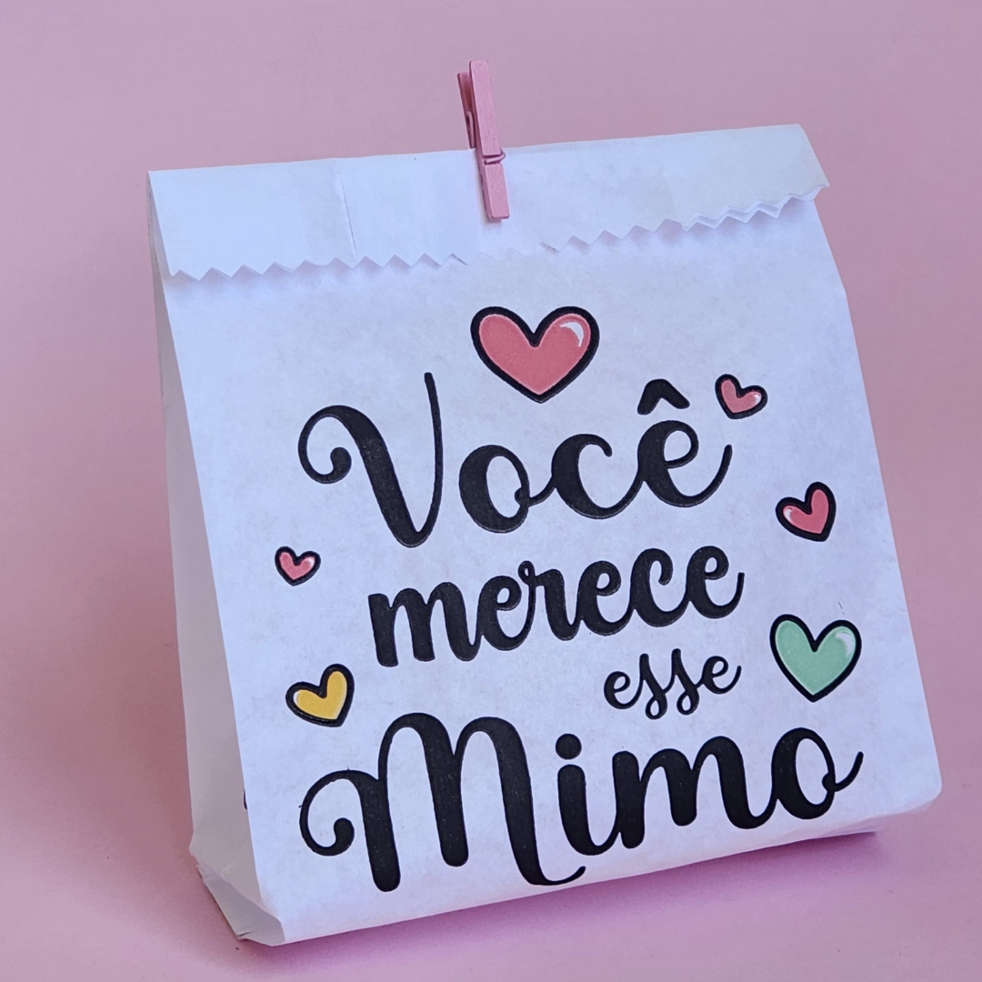 25UN  Embalagem de papel branco 10x15 cm | Saquinho de papel mimo| Você merece esse mimo corações