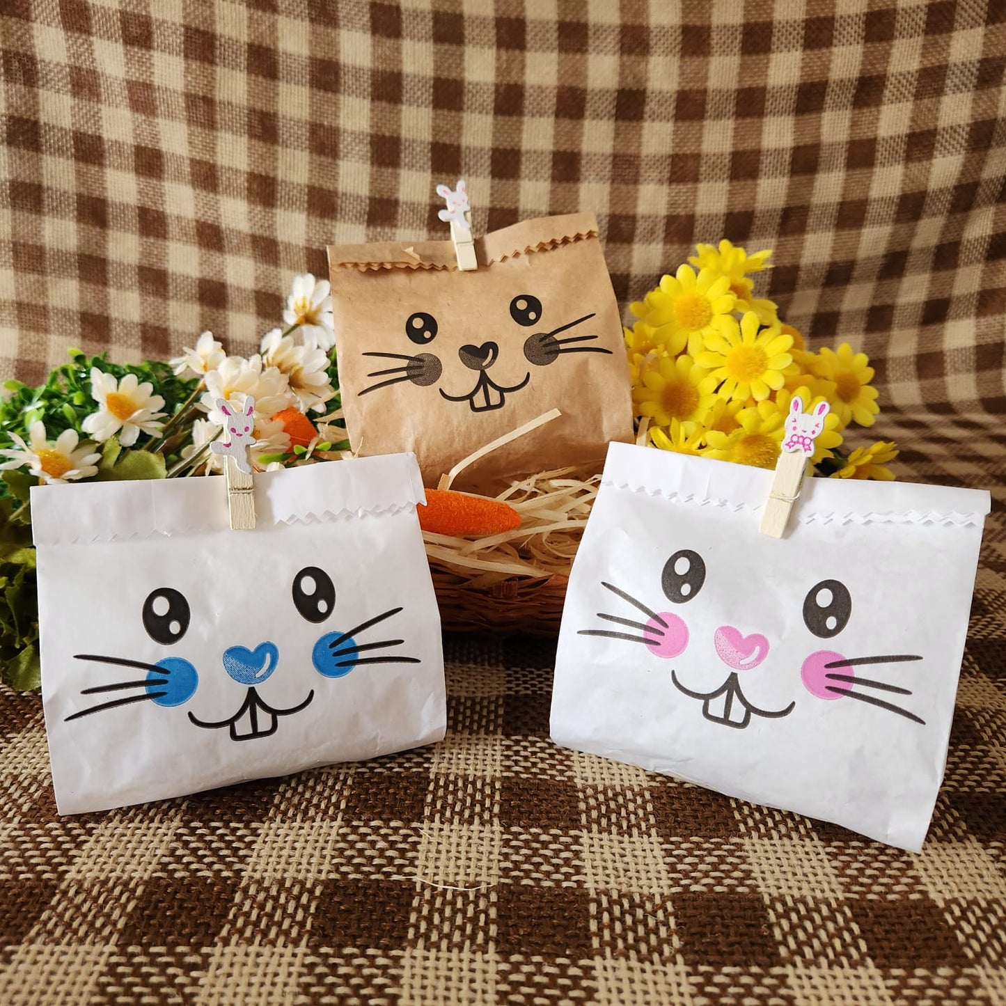 25UN Saquinho de papel Coelho da páscoa Rosa 10x12CM | Mimo de páscoa | Embalagem de papel