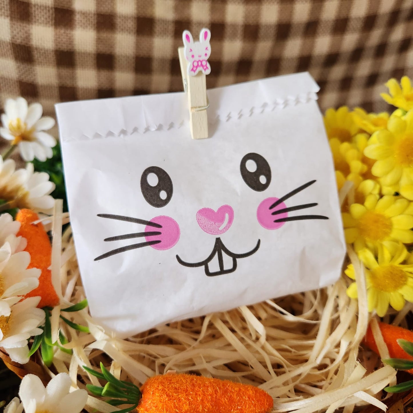 25UN Saquinho de papel Coelho da páscoa Rosa 10x12CM | Mimo de páscoa | Embalagem de papel