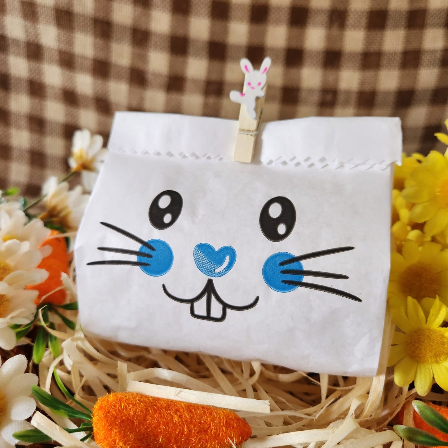 25UN Saquinho de papel Coelho da páscoa Azul 10x12CM | Mimo de páscoa | Embalagem de papel