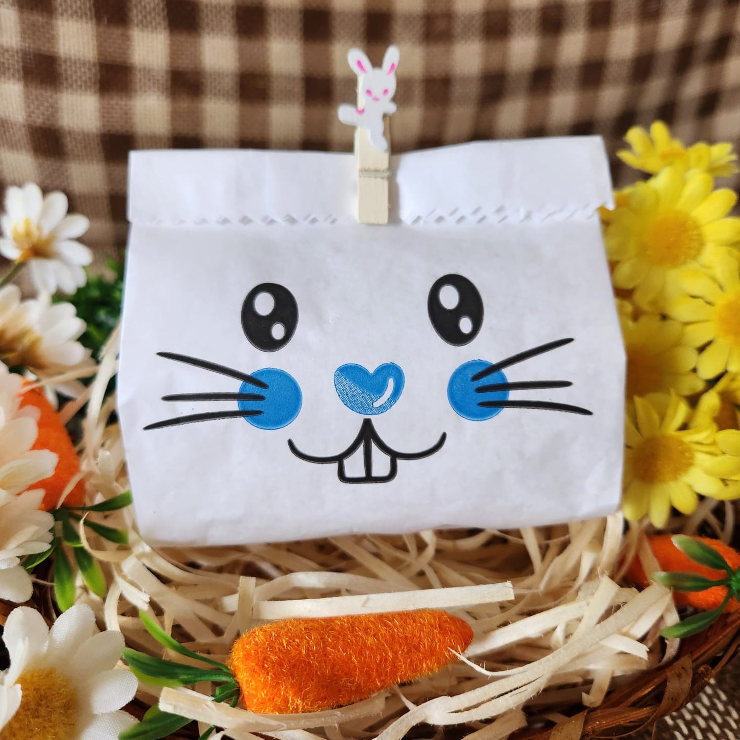 25UN Saquinho de papel Coelho da páscoa Azul 10x12CM | Mimo de páscoa | Embalagem de papel