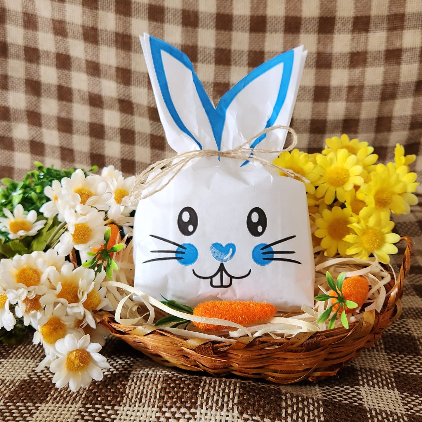 25UN Saquinho de papel Branco Coelho da páscoa Azul 10x27CM | Mimo de páscoa | Embalagem de papel páscoa