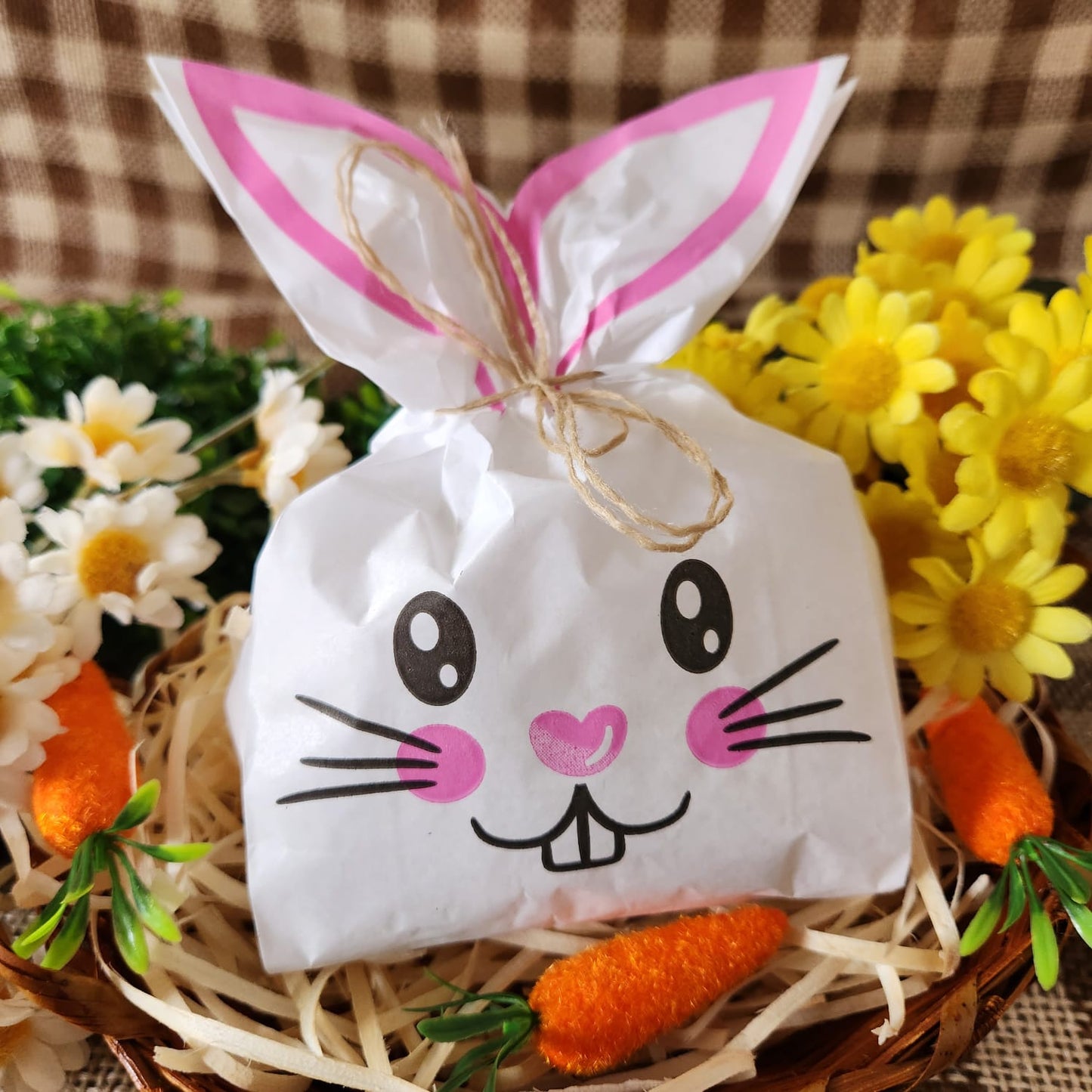 25UN Saquinho de papel Branco Coelho da páscoa Rosa 10x27CM | Mimo de páscoa | Embalagem de papel páscoa