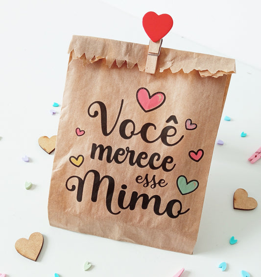 30 Un Saquinhos de papel para lembrancinha 10x15 cm | Saquinho de papel mimo| Você merece esse mimo corações