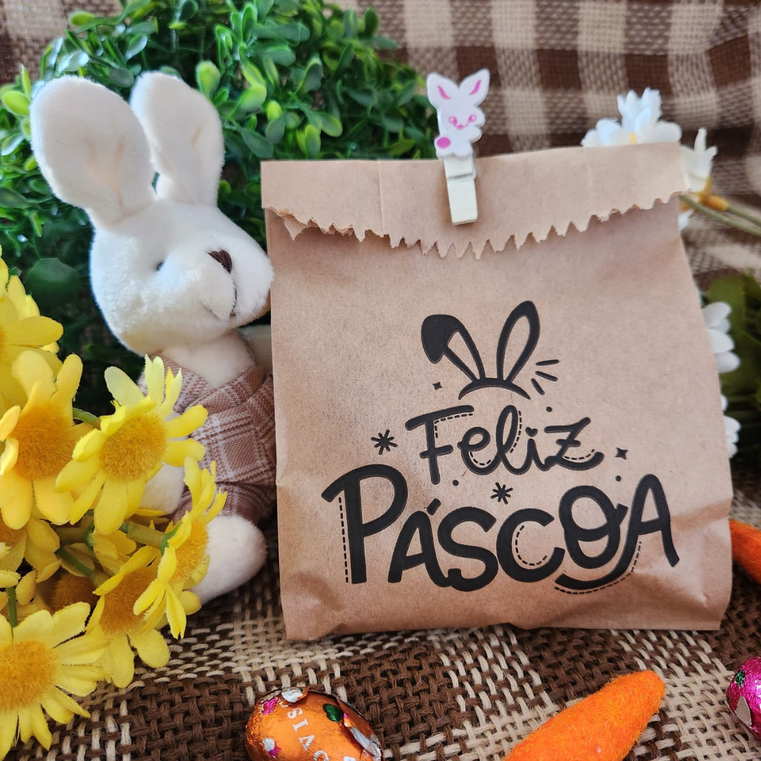 25UN Saquinhos de papel pardo 10x15cm  Feliz Páscoa