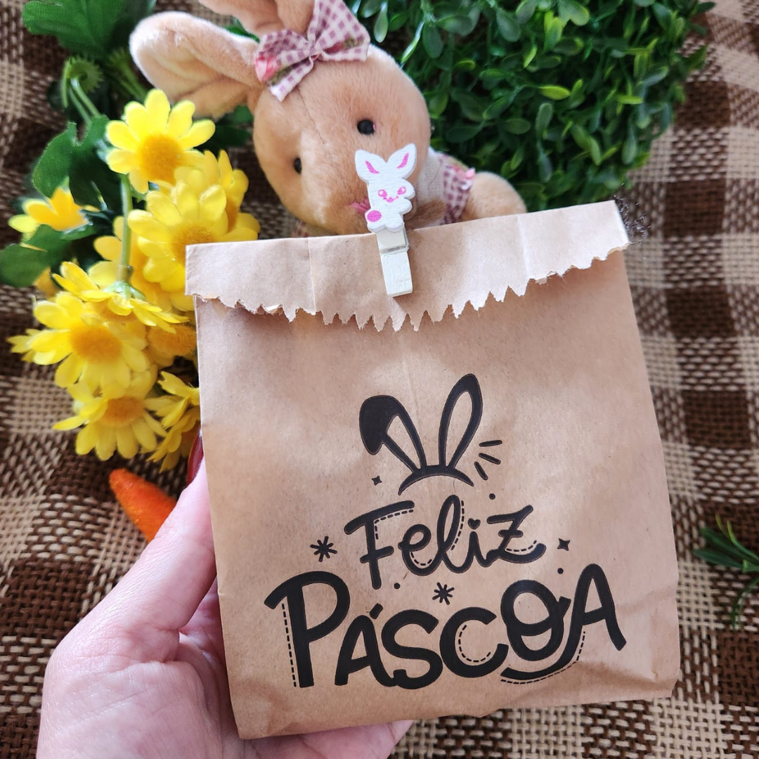 25UN Saquinhos de papel pardo 10x15cm  Feliz Páscoa