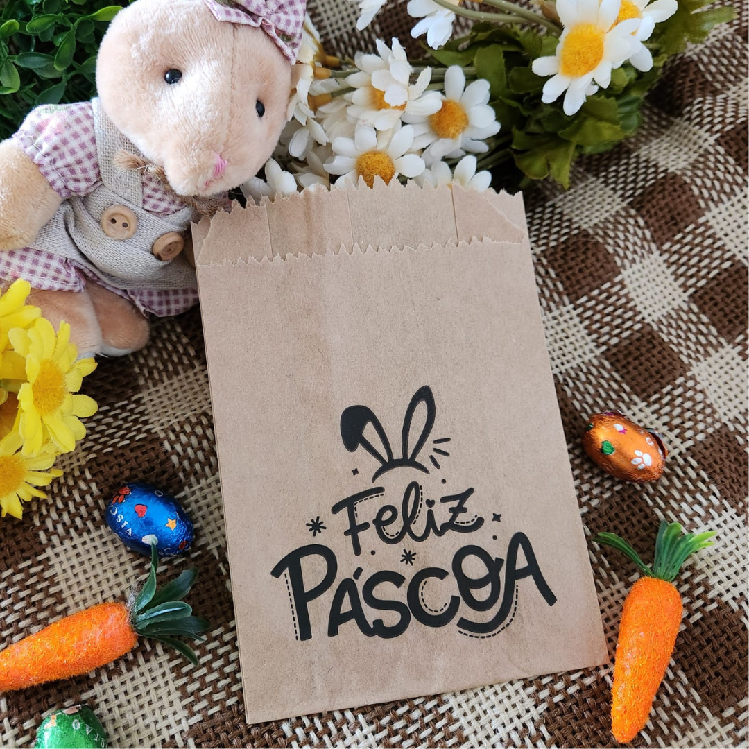 25UN Saquinhos de papel pardo 10x15cm  Feliz Páscoa