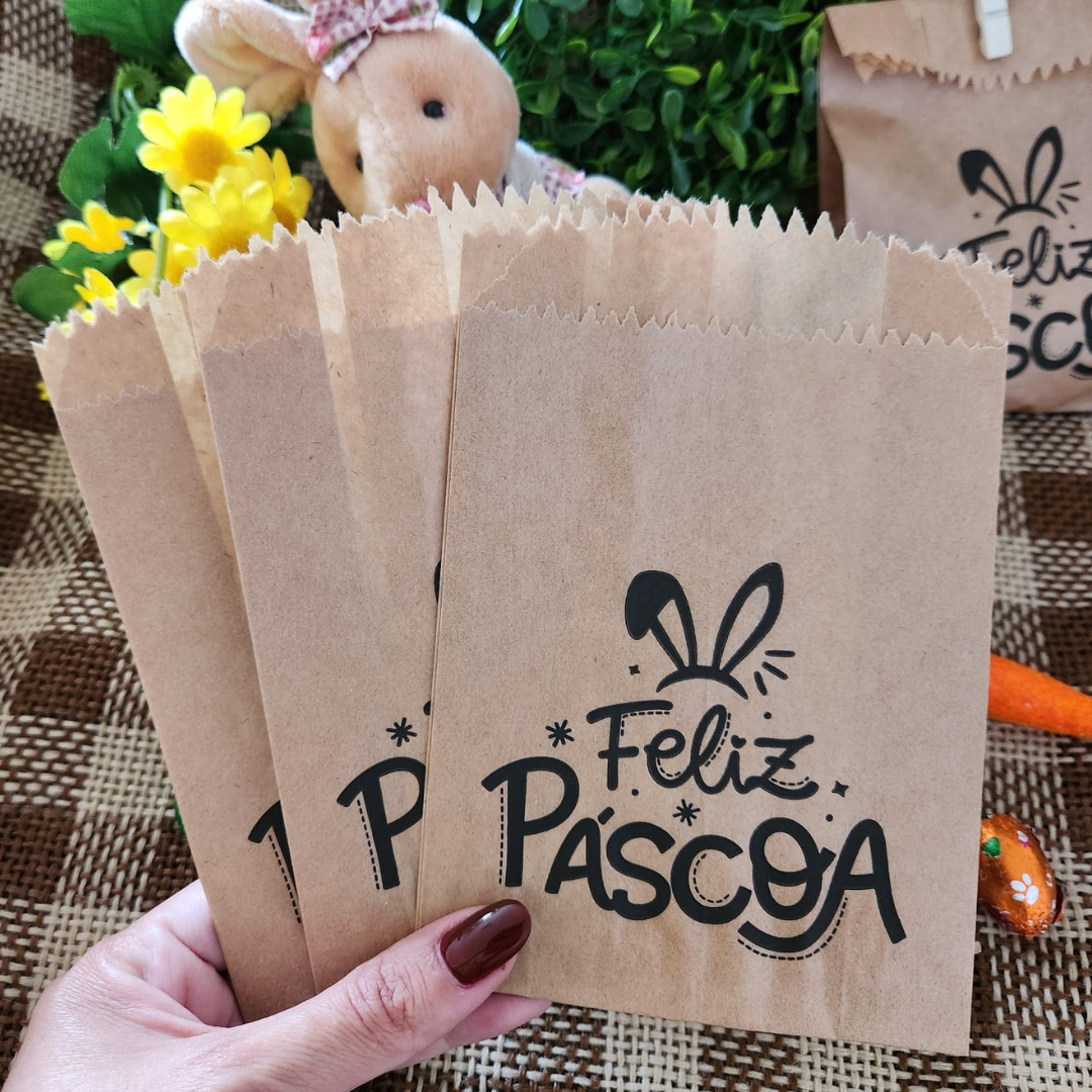25UN Saquinhos de papel pardo 10x15cm  Feliz Páscoa