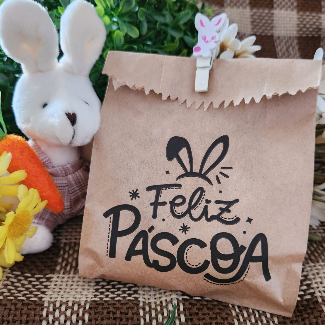 25UN Saquinhos de papel pardo 10x15cm  Feliz Páscoa