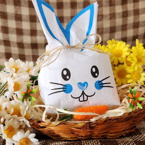 25UN Saquinho de papel Branco Coelho da páscoa Azul 10x27CM | Mimo de páscoa | Embalagem de papel páscoa