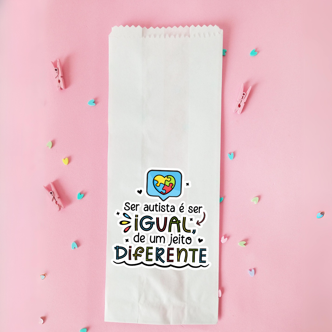 25 UN Saquinho branco conscientização do Autismo | Embalagem de papel | Saquinho para mimo | Autismo | TEA