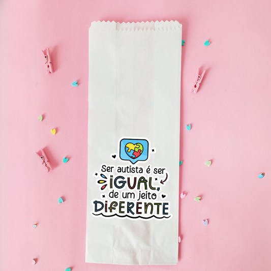 25 UN Saquinho branco conscientização do Autismo | Embalagem de papel | Saquinho para mimo | Autismo | TEA