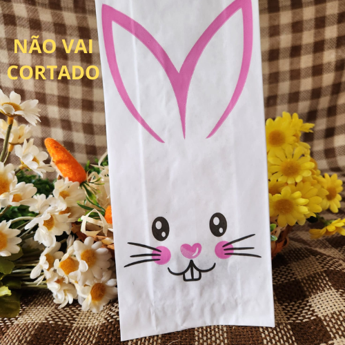 25UN Saquinho de papel Branco Coelho da páscoa Rosa 10x27CM | Mimo de páscoa | Embalagem de papel páscoa