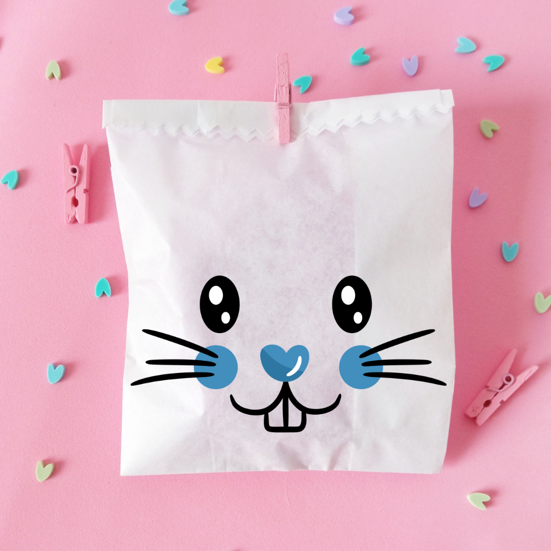 25UN  Saquinho de papel branco 10x15 cm Coelhinho da páscoa Mimo de páscoa