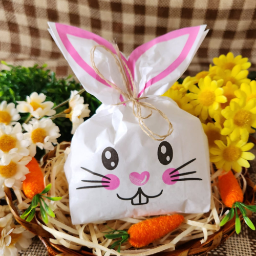 25UN Saquinho de papel Branco Coelho da páscoa Rosa 10x27CM | Mimo de páscoa | Embalagem de papel páscoa