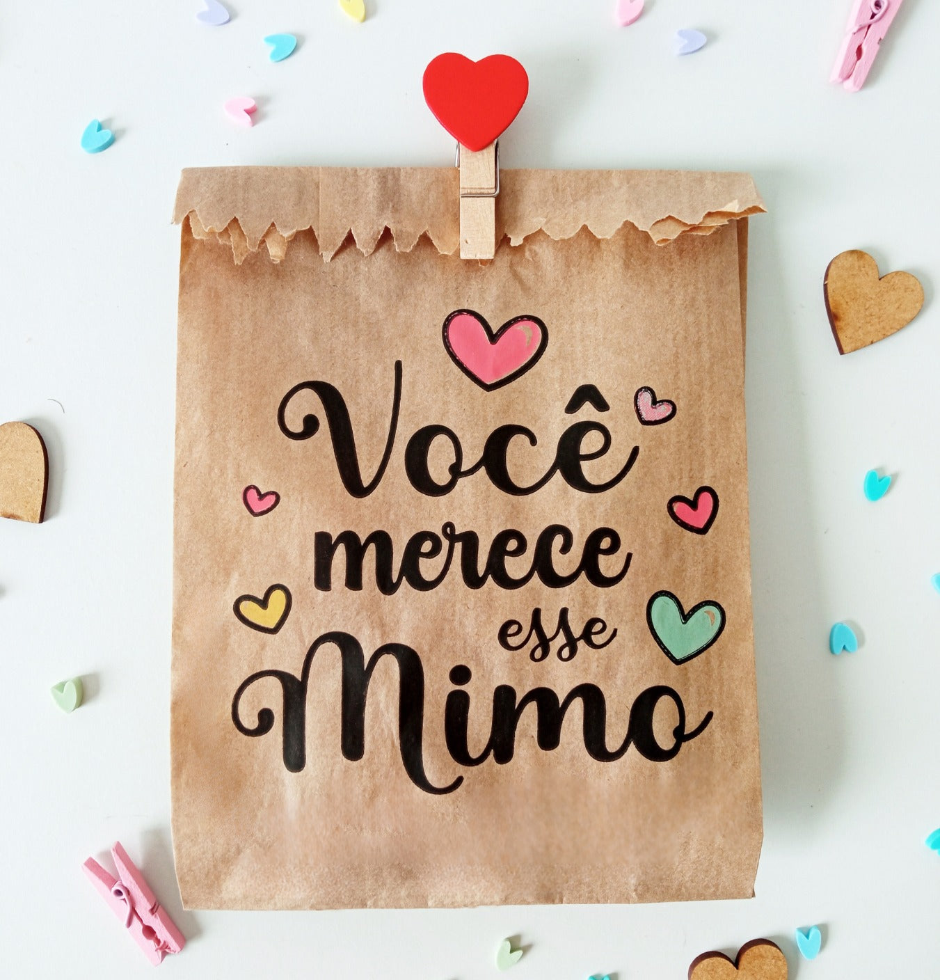 100UN Saquinhos de papel pardo para mimo 10x15 cm Você merece esse mimo corações