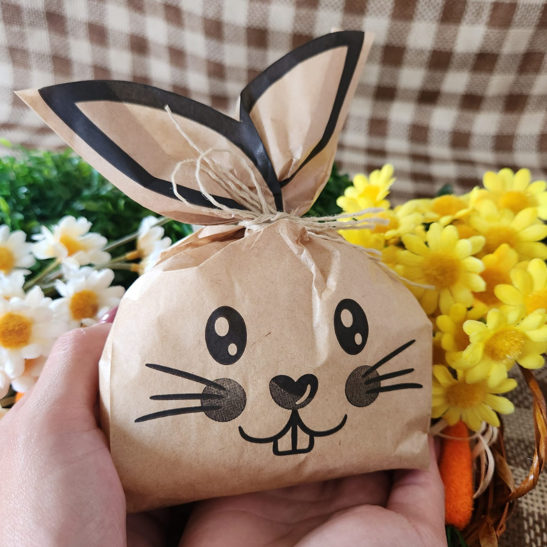 25UN Saquinho de papel pardo Coelho da páscoa 10x27CM | Mimo de páscoa | Embalagem de papel pardo