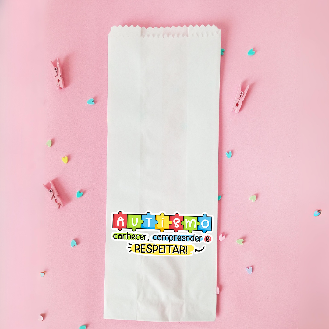 25 UN Saquinho branco conscientização do Autismo | Embalagem de papel | Saquinho para mimo | Autismo | TEA