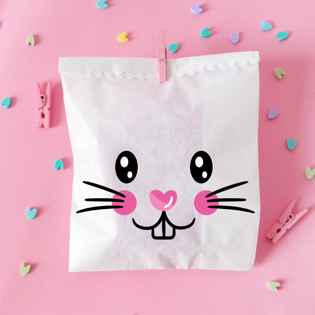 25UN  Saquinho de papel branco 10x15 cm Coelhinho da páscoa Mimo de páscoa